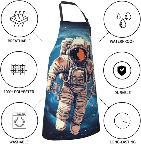 Vista 8 de Astronauta Planet Print Apron Waterproof Adjustable Neck Kitchen Aprons With Pockets Chef Apron For Women Men