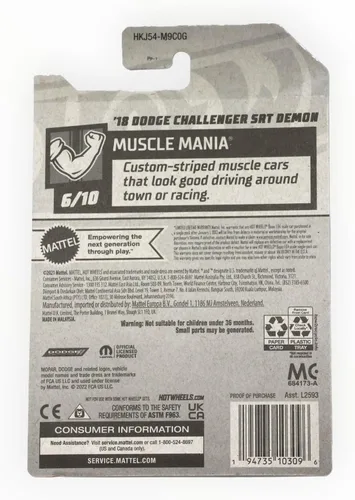Vista 2 de Hot Wheels '18 Dodge Challenger SRT Demon, Muscle Mania 6/10 [Azul] (HCW30-M9C0P)
