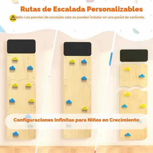 Vista 5 de Pared de escalada de madera para niños, paneles de pared de escalada interior con 12 soportes de roca, juguete de escalada Montessori para sala