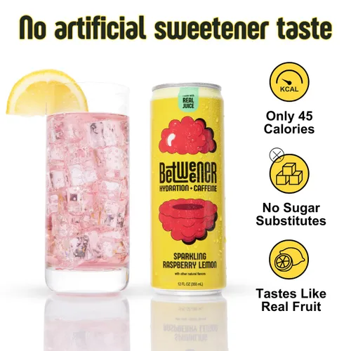 Vista 5 de Betweener Sparkling Energy Seltzer, agua con gas con jugo real y 100 mg de cafeína, ligero y refrescante, L-teanina para concentración, vitaminas