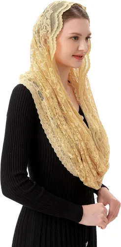Vista 3 de PAMOR Infinity Chapel Veil Floral Latin Mass Head Cover Lace Scarf Mantilla Velos para Iglesia