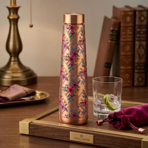 Vista 6 de Pure Copper Water Bottle - 32 Oz - Handcrafted Ayurvedic Vessel Royal Fuchsia