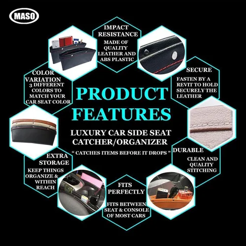 Vista 4 de MASO - Organizador de bolsillo para asiento de automóvil, 2 piezas, organizador de bolsillo de automóvil, de cuero negro, caja de almacenamiento