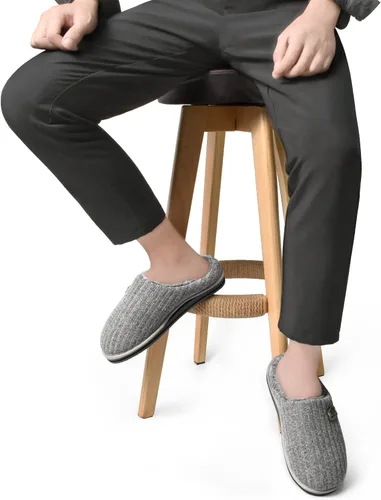 Vista 8 de KuaiLu Pantuflas ortopédicas de espuma viscoelástica para hombre, a la moda, casual, mezcla de lana, a rayas, tejidas con forro de felpa sherpa
