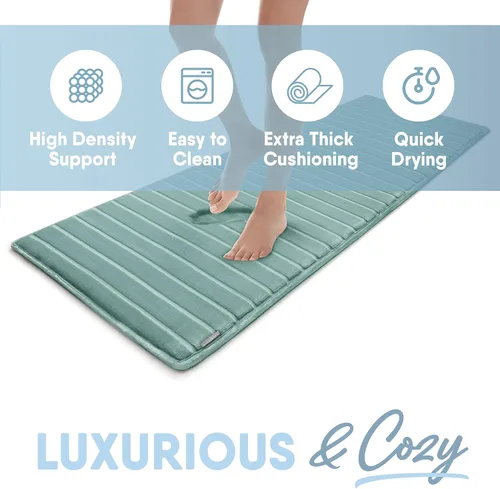 Vista 4 de Tapete de baño de espuma viscoelástica extra grueso, moderno, con infusión de carbón y base antideslizante GripTex, absorbente, de fácil cuidado