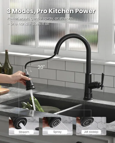Vista 4 de APPASO Patented Design Black Kitchen Faucet with Pull Down Sprayer Negro