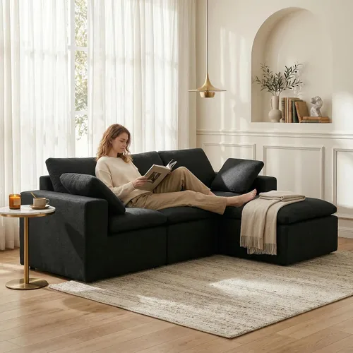 Vista 5 de Sofá de nube sin hueso de 106 pulgadas, sofá modular en forma de L, sofá de sala de estar de espuma viscoelástica en una caja, tela de chenilla,