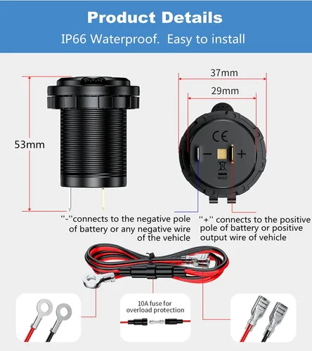 Vista 4 de KEWIG Enchufe de encendedor de cigarrillos de 12 V, enchufe impermeable para automóvil ATV RV de alimentación Oulet de 12 voltios, enchufe