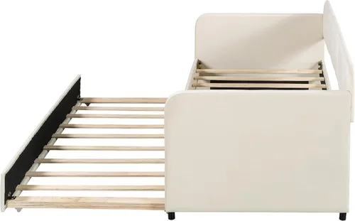 Vista 9 de Harper & Bright Designs Sofá cama tapizado tamaño individual con cama nido y listones de madera, beige