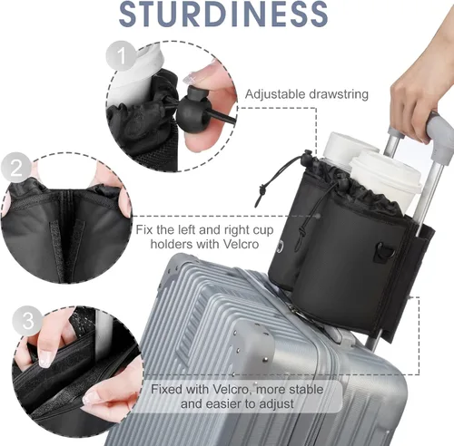 Vista 3 de Soporte para vasos de equipaje con correa de repuesto ajustable, aislamiento térmico, bolsillo con cremallera, accesorios de viaje, regalos