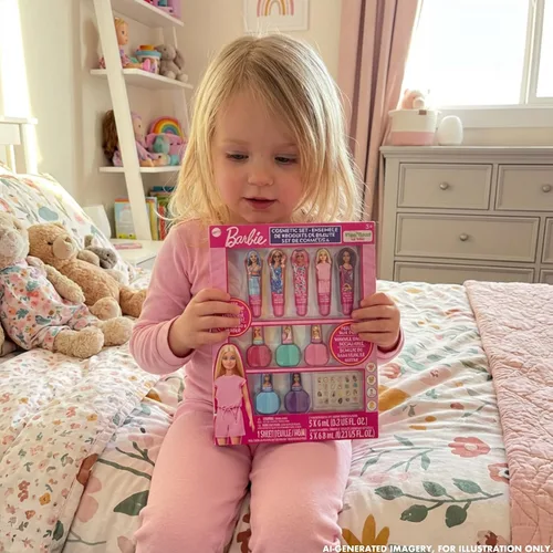 Vista 7 de Barbie - Juego de maquillaje con brillo de labios y esmalte de uñas, 11 piezas, a partir de 3 años