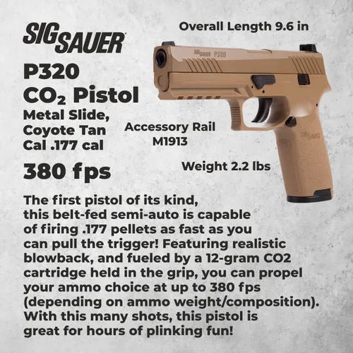 Vista 2 de Sіg Sauer P320 CO2 .177 Cal Blowback Pistola de aire, Coyote Tan con estuche rígido Wearable4U