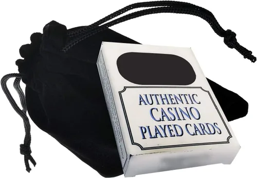 Vista 2 de Cyber-Deals Amplia selección de mazos de cartas auténticos de Las Vegas Strip Casino con bolsa de tela de terciopelo negro (Bally's (Red))
