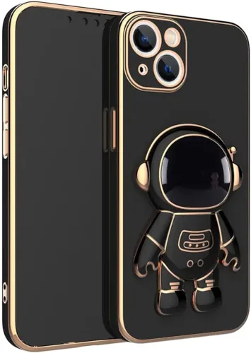 Vista 4 de Funda de astronauta para iPhone 14 iPhone con protector de cámara, TPU suave a prueba de golpes, con soporte de astronauta 2023 (rosa)