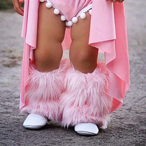Vista 5 de Linjianvhai Calentadores de piernas peludos para niñas y niños, para invierno, cálidos, de piel sintética, para niños, color liso, funda para puño