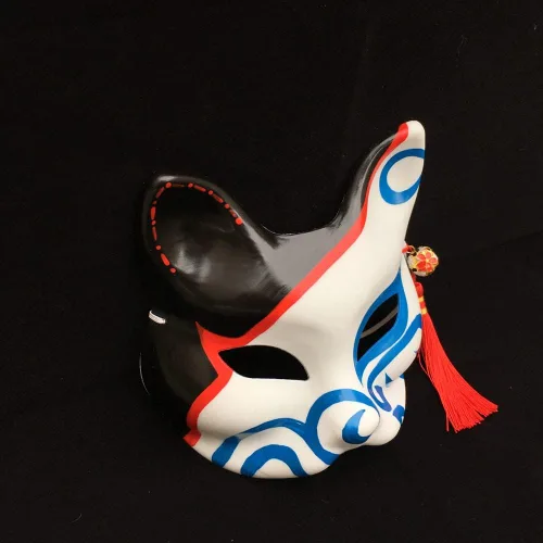 Vista 2 de Máscaras Kabuki para disfraz de disfraz de zorro y medio gato, accesorios de decoración de pared