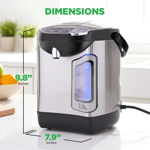 Vista 3 de NutriChef Hervidor Eléctrico de Agua y Calentador - Dispensador Eléctrico de Agua Caliente de Acero Inoxidable de 3L/3.17 Qt con Base Giratoria