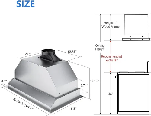 Vista 7 de IKTCH Campana extractora integrada de 30 pulgadas, 900 CFM, conducto convertible sin conductos, campana de ventilación de cocina de acero inoxidable