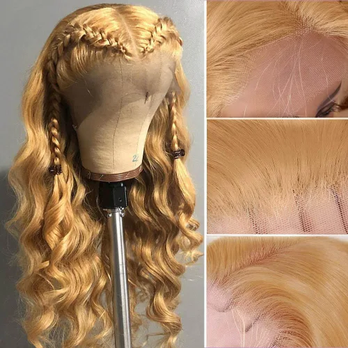 Vista 2 de Avolo Peluca de cabello humano rubio miel con encaje frontal prearrancado de 13 x 4, pelucas de encaje frontal de cabello humano coloreadas, Honey