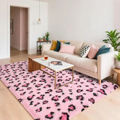 Vista 12 de HOMORE Alfombras esponjosas de leopardo de alta calidad, alfombra con estampado de leopardo para sala de estar, dormitorio, alfombra suave