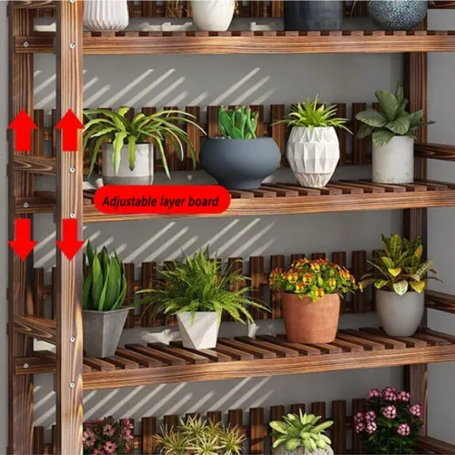 Vista 5 de Soporte de madera para plantas de 4 niveles, fácil de montar, estante de madera multifuncional para plantas, soporte de madera para múltiples