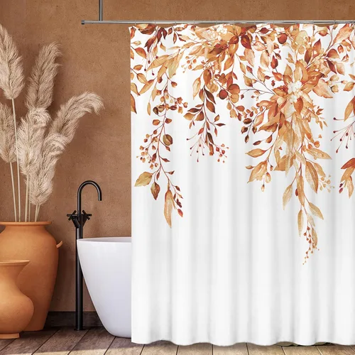 Vista 75 de Tititex - Juego de cortinas de ducha de eucalipto negro, hojas de acuarela gris en la parte superior, con decoración floral de baño, 60 x 72