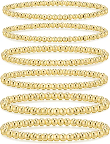 Vista 12 de adoyi - Pulseras de oro para mujer, impermeables, con cuentas de bolas chapadas en oro de 14K, pulseras ajustables apilables para regalos