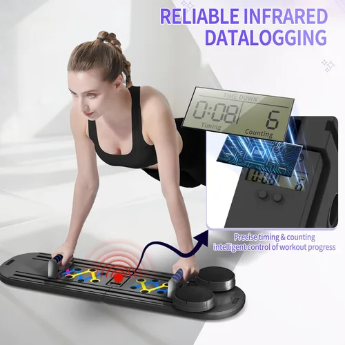 Vista 7 de Tabla de Pilates, Juego de Reformador de Pilates Plegable para Entrenamiento en Casa con Temporizador, Equipo de Pilates Reformador Portátil