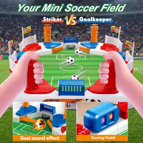 Vista 4 de Mini juego de mesa de futbolín para niños: juguete de regalos de fútbol para niños de 3, 4, 5, 6, 7, 8 a 12 años, juegos de mesa de fútbol deportivo