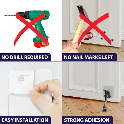Vista 6 de HASHI - Tapón de puerta autoadhesivo, sin rastro, adhesivo fuerte, sin taladro, sin máquina, puerta sin daños (soporte transparente)