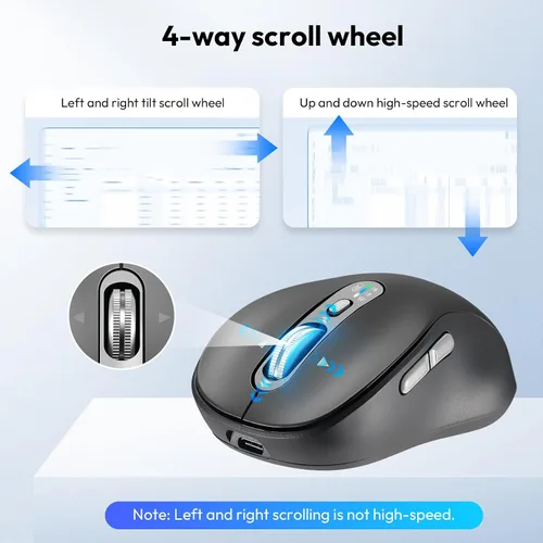 Vista 3 de CITLLA Ratón Bluetooth inalámbrico, recargable portátil, multidispositivo, DPI de 4 niveles, receptor USB-A y dos Bluetooth, multisistema