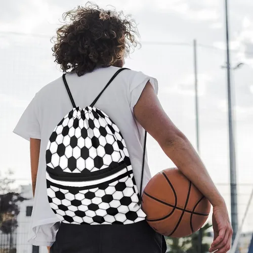 Vista 11 de Mochila con cordón para hombres y mujeres, bolsa de cordón para niños y niñas, con compartimento con cremallera, Fútbol, Classic