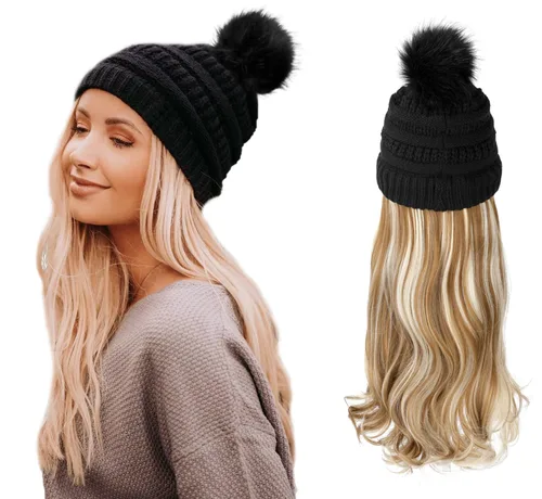 Vista 8 de AynnQueen - Gorro de invierno con extensiones de cabello desmontables para mujer.