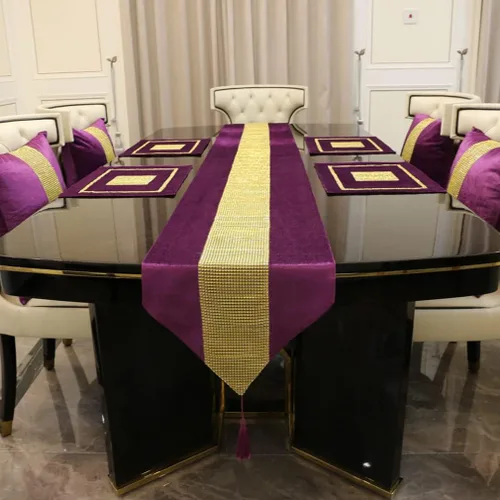 Vista 10 de Juego de 2 manteles individuales de Navidad, manteles individuales para mesa de comedor, lentejuelas doradas, diamantes de imitación, color negro