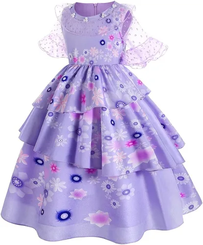 Vista 9 de Disfraz de Mirabel de Encanto para niñas, disfraz de Isabella, disfraz de princesa de Halloween con aretes