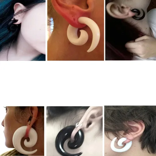 Vista 5 de NewZenro Acrílico espiral caracol, dilatadores, dilatadores, dilatadores, aretes de torsión, piercings corporales, joyería blanca y negra, juego