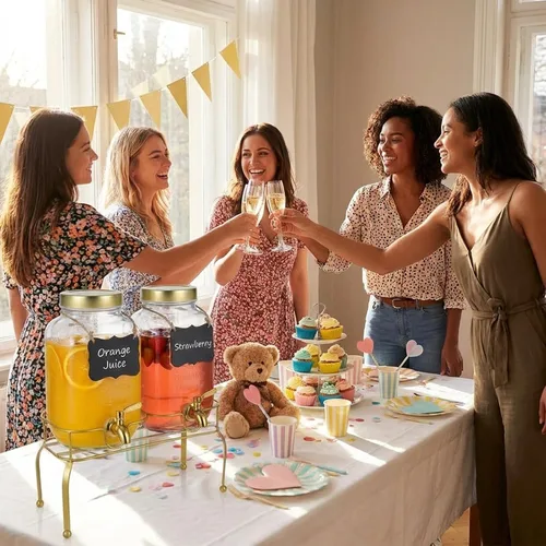Vista 2 de Juego de 2 dispensadores de bebidas de vidrio de 1 galón – Dispensadores de bebidas para fiestas, dispensador de bebidas con soporte y grifo 100% a