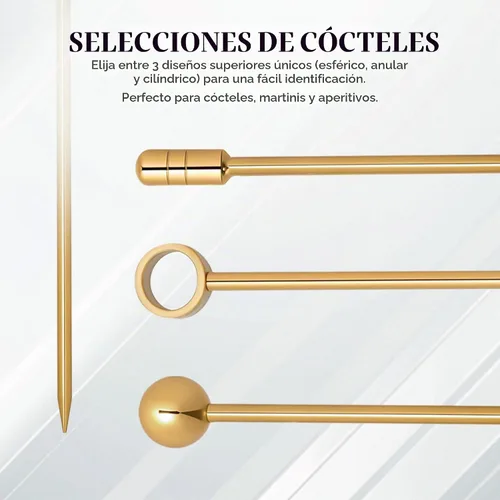 Vista 5 de I-MART Juego de púas de cóctel de acero inoxidable (paquete de 15 unidades, dorado)