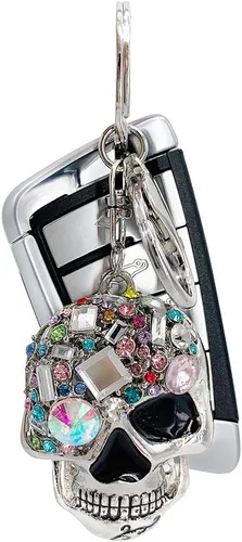 Vista 2 de YGMONER Llavero de cabeza de calavera de cristal, llavero brillante para automóvil y accesorio de bolsa con bolsa de regalo (calavera)