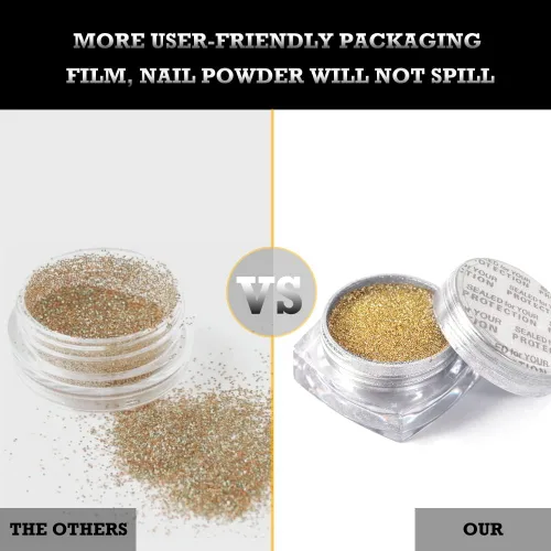 Vista 2 de Polvo de uñas cromado dorado y plateado – 4 tarros de sirena con purpurina efecto espejo brillante Aurora polvo para mujeres y niñas regalos
