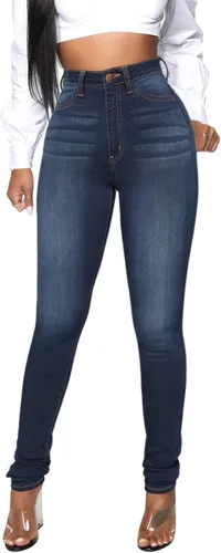 Vista 58 de KUNMI - Pantalones de mezclilla clásicos de cintura alta para mujer, elásticos, con efecto de levantamiento de glúteos, ajustados