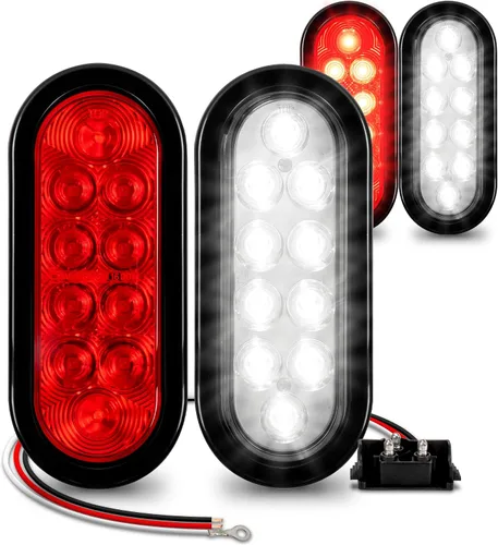Vista 17 de Juego de luces traseras LED ovaladas para remolque de 6.0 in, 2 color ámbar y 2 color rojo 4 Rojo + 2 Blanco