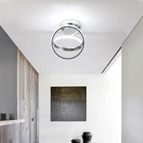 Vista 5 de CANEOE Lámparas de techo LED modernas, lámparas de pasillo redondas creativas de 30W con acabado cromado, lámpara de 6000K cerca del techo