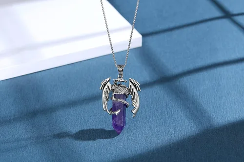 Vista 2 de MAIBAOTA Collar de dragón para hombres y mujeres, collar de cristal, collares geniales para hombre, joyería de dragón, collar de piedras preciosas