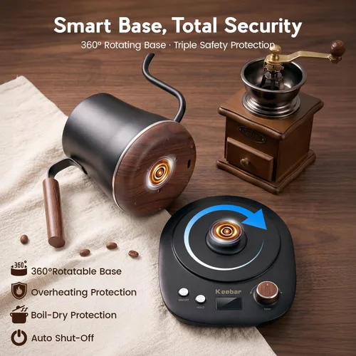 Vista 5 de Gooseneck Electric Kettle, 1.0 L, 1000W, 6 Temp Presets, LED Display Black