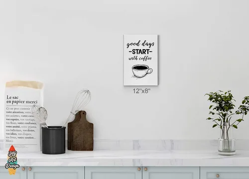Vista 2 de Coffee Decor V42 - Lienzo decorativo para pared, diseño de cafeína