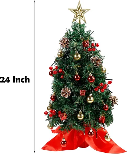 Vista 3 de Blissun Mini árbol de Navidad de 2 pies, pinos artificiales de Navidad, árbol de Navidad de mesa, mini pino de Navidad con luces LED, estrella
