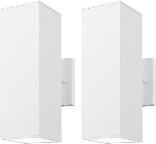 Vista 13 de mirrea Moderna luz de porche al aire libre en 2 luces con tubo rectangular de aluminio y cubierta de vidrio templado, aplique de pared impermeable