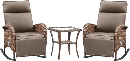 Vista 13 de Belord Zero Gravity - Silla reclinable giratoria para patio, silla de mimbre para exteriores con respaldo ajustable y reposapiés, sillas mecedoras