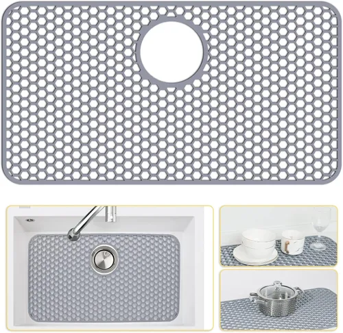 Vista 20 de Bestjing Paquete de 2 protectores de silicona para fregadero de cocina, accesorio de rejilla de cocina de 12 x 11 pulgadas, tapete antideslizante
